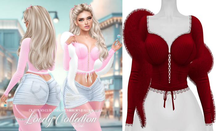 Lush - Lovely Lace Top w/ Fur Cherry