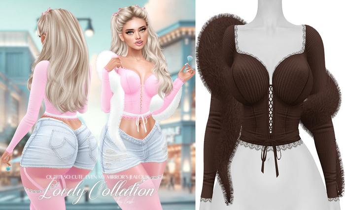 Lush - Lovely Lace Top w/ Fur Brown
