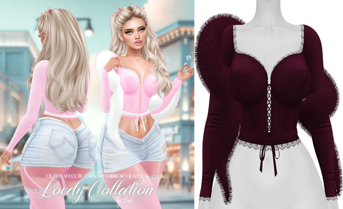 Lush - Lovely Lace Top w/ Fur Bordeaux