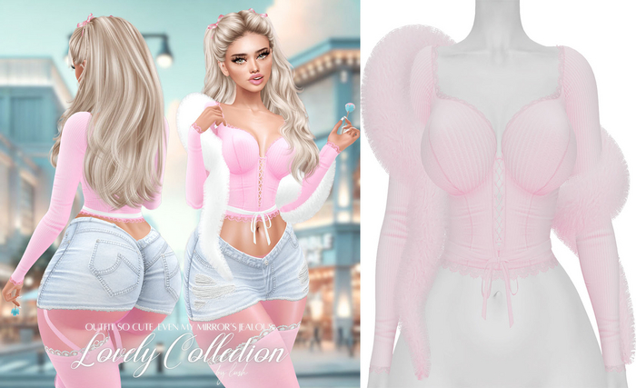 Lush - Lovely Lace Top w/ Fur Baby Pink