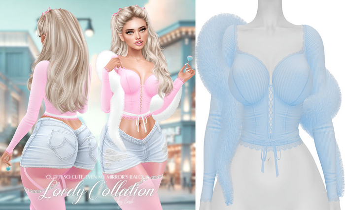 Lush - Lovely Lace Top w/ Fur Baby Blue