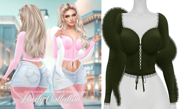 Lush - Lovely Lace Top w/ Fur Army Green