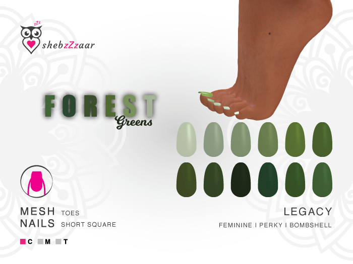 shebzZzaar - NAILS 1 - FOREST GREENS - Toes - LG