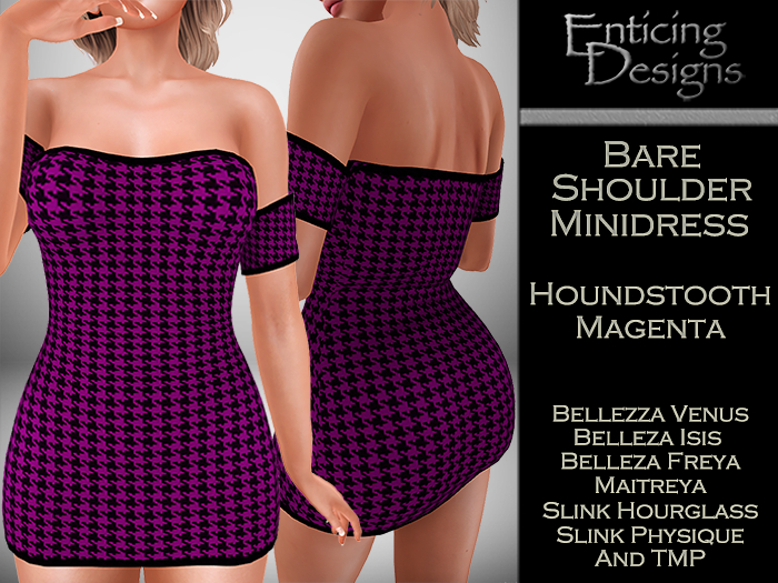 *ED Bare Shoulders Minidress - Houndstooth Magenta