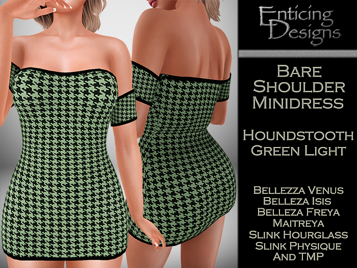*ED Bare Shoulders Minidress - Houndstooth Green Lt.