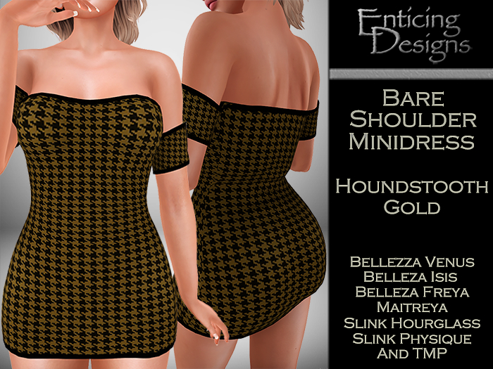 *ED Bare Shoulders Minidress - Houndstooth Gold