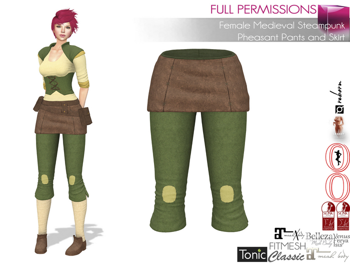 Full Perm Female Medieval Steampunk Peasant Pants and Skirt - Maitreya 5.3 LaraX Ebody Reborn Legacy Belleza Slink Tonic