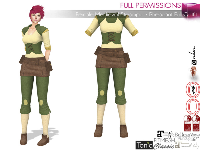 $AVE Female Full Perm Medieval Steampunk Peasant Outfit - Maitreya 5.3 LaraX Ebody Reborn Legacy Belleza Slink Tonic