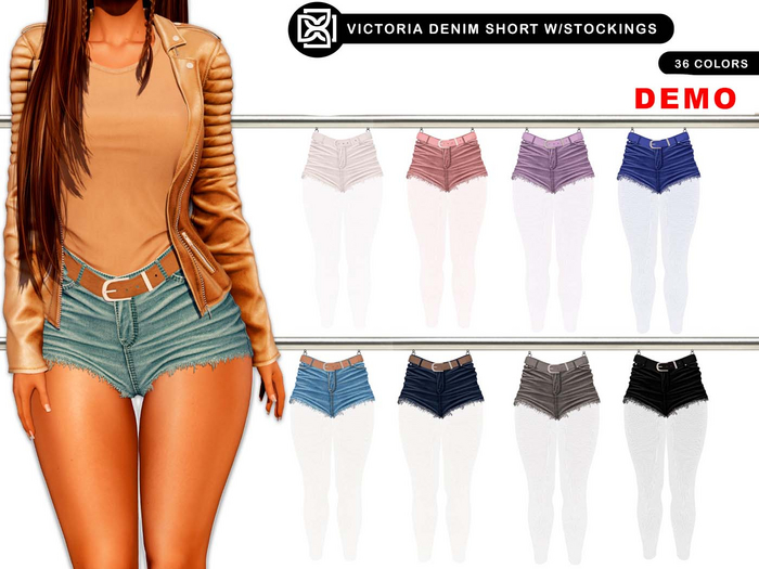 Addams - Victoria Denim Short with Fishnet #DEMO