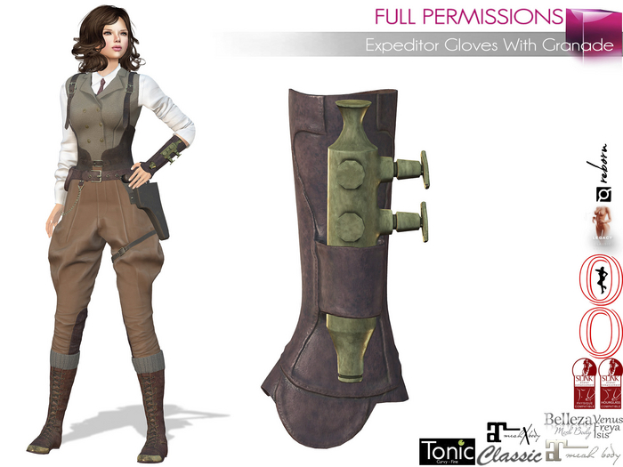 Full Perm Female Steampunk Flamethrower Gloves - Maitreya 5.3 LaraX Ebody Reborn Legacy Belleza Slink Tonic Classic
