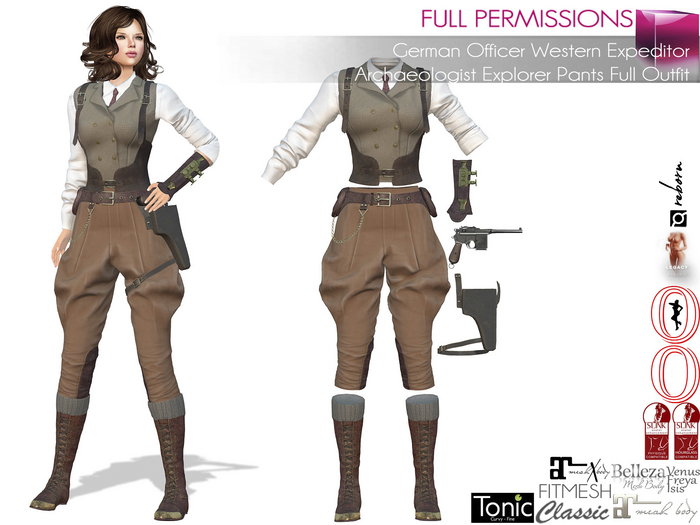 Full Perm Steampunk Officer Combat Outfit - Maitreya 5.3 LaraX Ebody Reborn Legacy Belleza Slink Tonic Classic Avatars