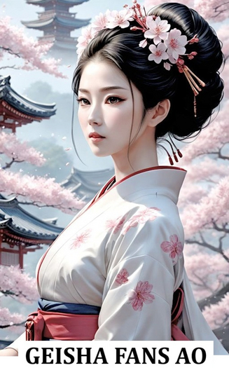Woman ao Geisha female AO hold fans - female kimono ao woman hold japanese fans