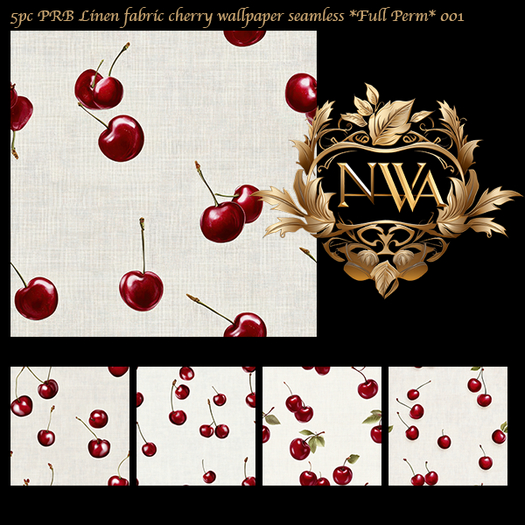 5pc PRB Linen fabric cherry wallpaper seamless *Full Perm* 001