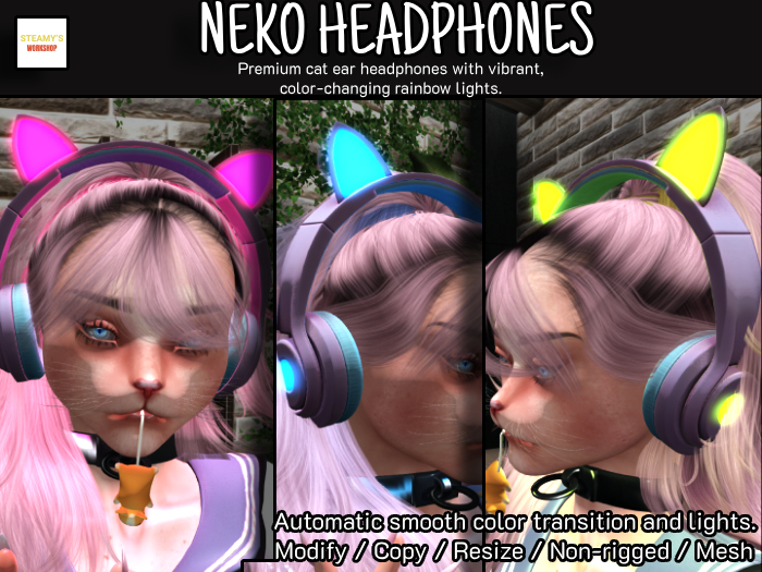 Neko Headphones - Scripted Rainbow Colors