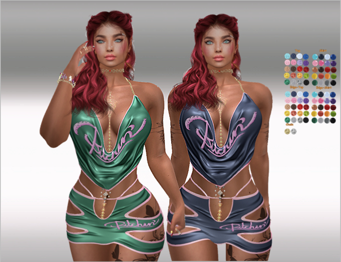 SET Top with Chain & Skirt,Stones 82x Letter Color HUD ,LaraX,Legacy,Reborn
