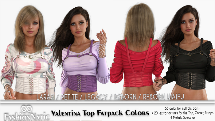 Top Valentina Fatpack Colors - Reborn,  Legacy,  LaraX, PetiteX - FashionNatic