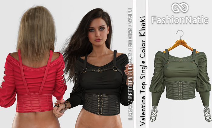 Top Valentina Khaki - Reborn,  Legacy,  LaraX, PetiteX - FashionNatic
