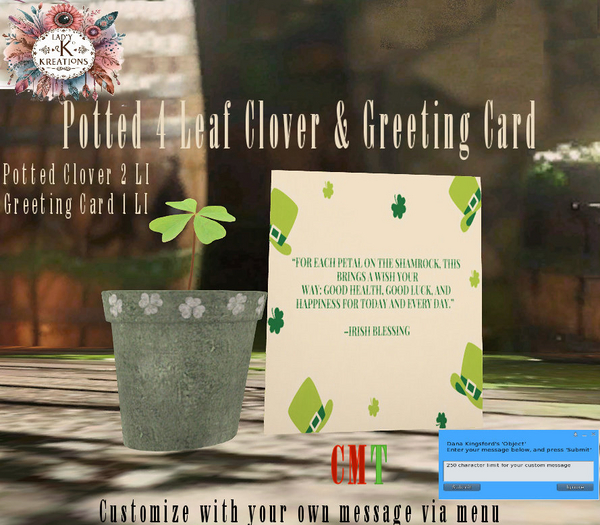 *LKK* St. Patrick's Potted Clover and Greeting Card  