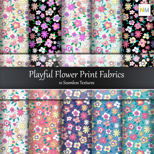 Playful Flower Print 10 Seamless Fabric Textures NM