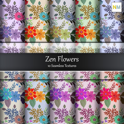 Zen Florals 10 Seamless Fabric Textures Full Perm NM