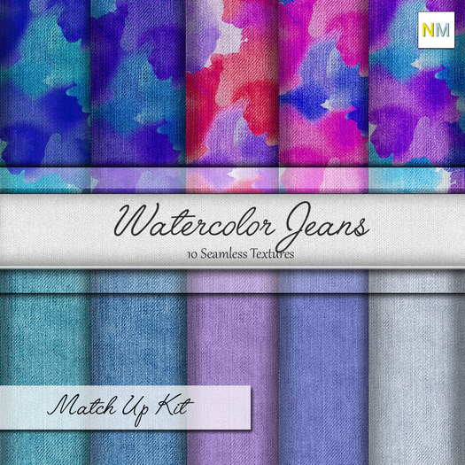 Watercolor Jeans Matchup Kit 10 Seamless Textures NM