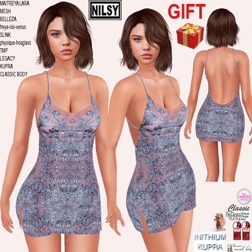 GIFT,BEADED CHIFFON DRESS,CL&MESH BODY