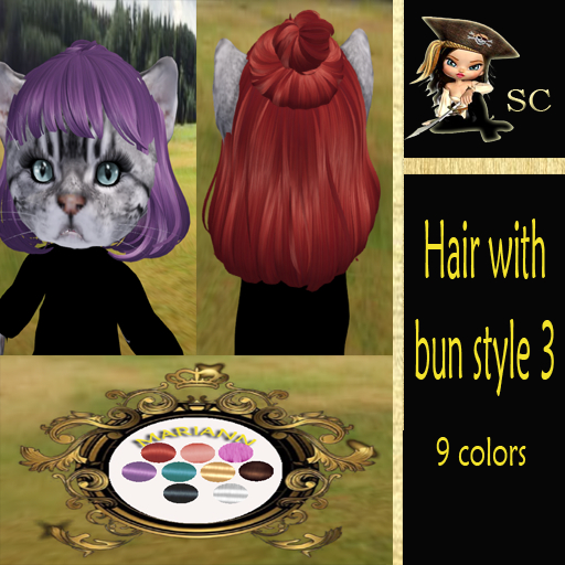 Hair with bun style 3 (9 colors  )