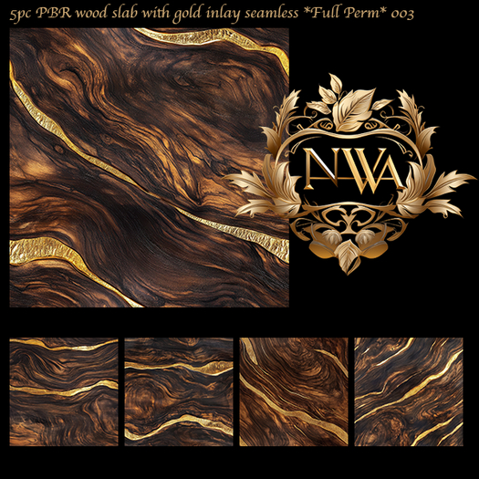 5pc PBR wood slab with gold inlay seamless *Full Perm* 003