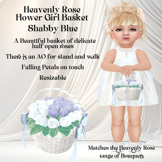 Heavenly Rose Flower Girl Basket - Shabby Blue
