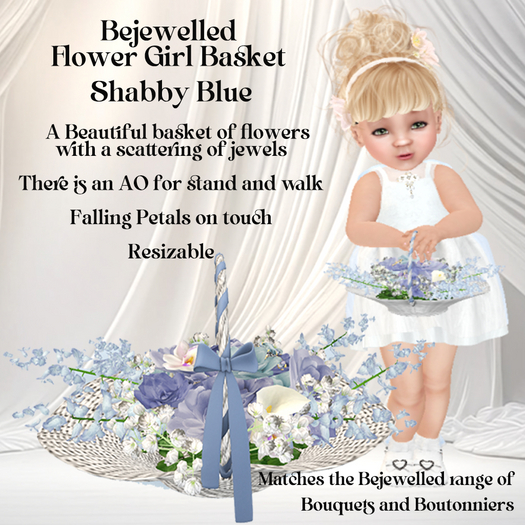 Bejewelled Flower Girl Basket - Light Blue