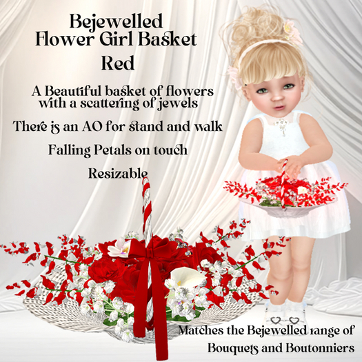 Bejewelled Flower Girl Basket - Red 