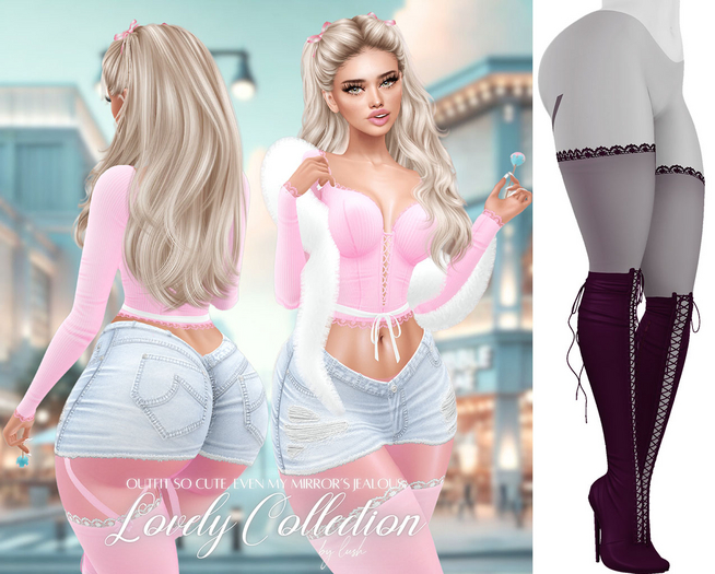 Lush - Lovely Boots w/ Lace Stockings Bordeaux