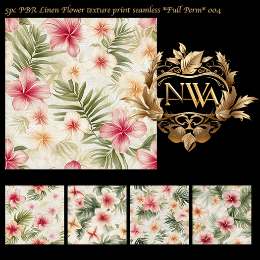 5pc PBR Linen Flower texture print seamless *Full Perm* 003