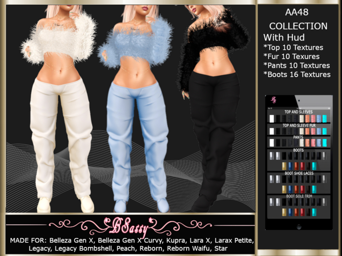 *BSASSY* AA48 PANTS/TOP/BOOTS OUTFIT WITH HUD