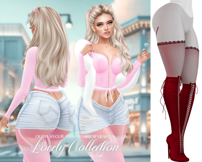 Lush - Lovely Boots w/ Lace Stockings Cherry