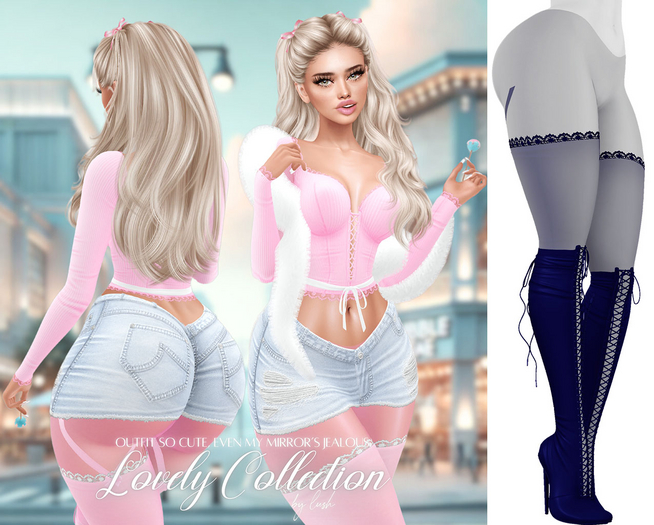 Lush - Lovely Boots w/ Lace Stockings Navy