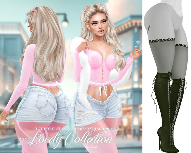 Lush - Lovely Boots w/ Lace Stockings Army Green