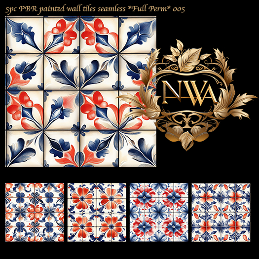  5pc PBR painted wall tiles seamless *Full Perm* 005