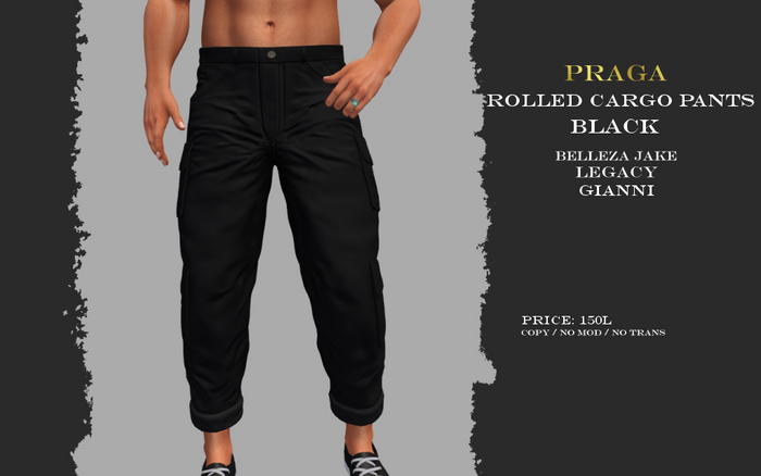 Praga Rolled Cargos - Black
