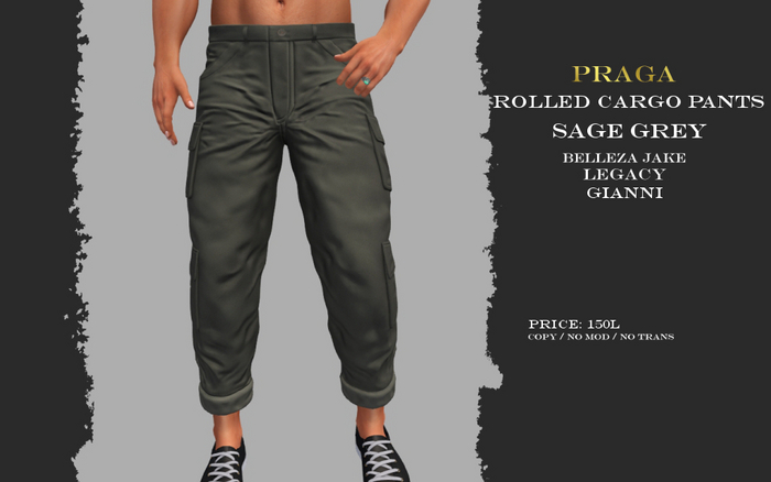 Praga Rolled Cargos - Sage Grey