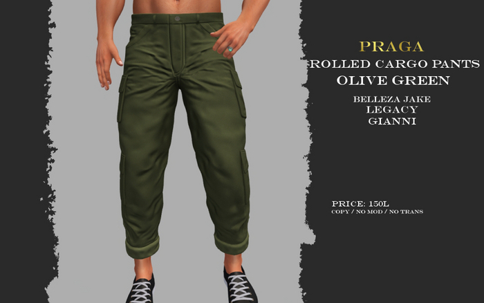 Praga Rolled Cargos - Olive Green