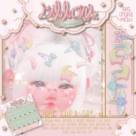 {Ribbons} Hair Clips Set 1 {Box}