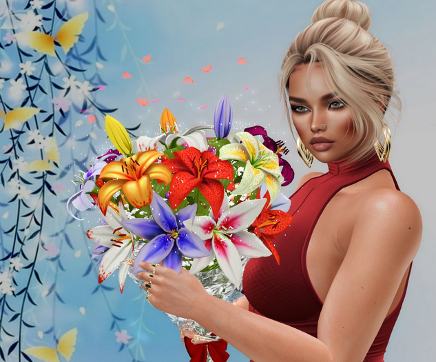 Emy Desing Selebration Bouquet of lilies & neon butterfly *2*
