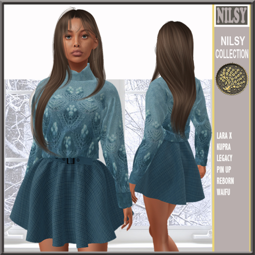 WOOL SWEATER&BELTED FLARED SKIRT