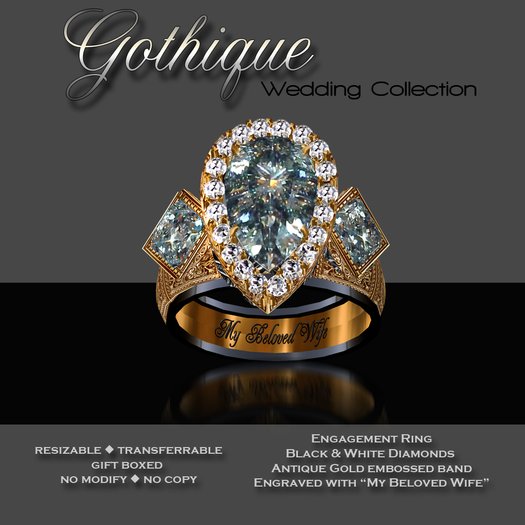 Exquisite Gothique Engagement Ring Antique Gold