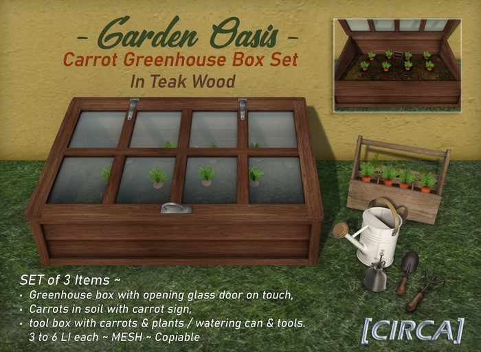 [CIRCA] - "Garden Oasis" Carrot Greenhouse Box Set - Teak