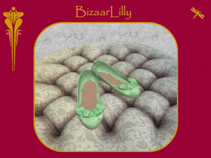 Gilded Age ~ Ruffled Lace Slippers ~ Grass