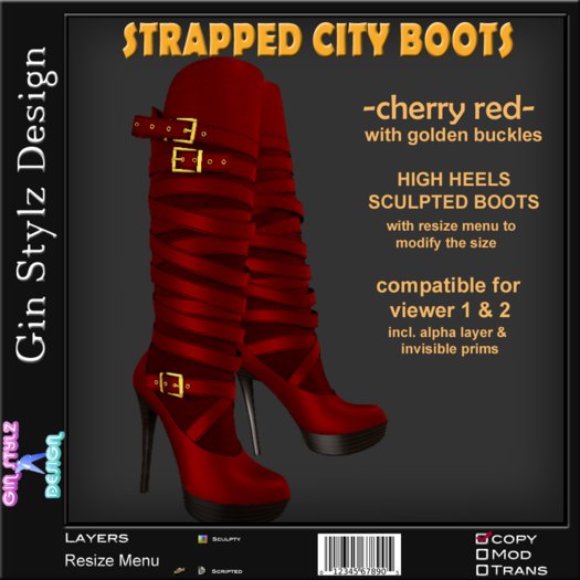 Strapped City Boots - cherry red