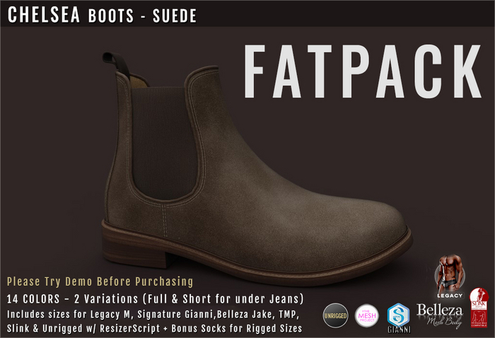 {COLD-ASH} Mens CHELSEA Boots - SUEDE FATPACK