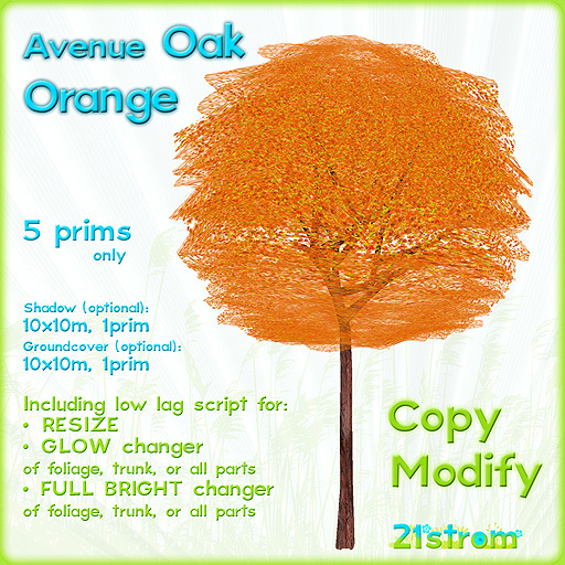 Avenue Oak ORANGE - low prim fully sculpted tree